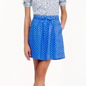 J. Crew Blue Drawstring Polka Dot Skirt